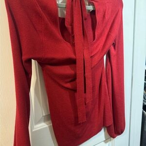 ee:some Red Long Sleeve Top Blouse with Bow Back Tie Medium holiday boutique